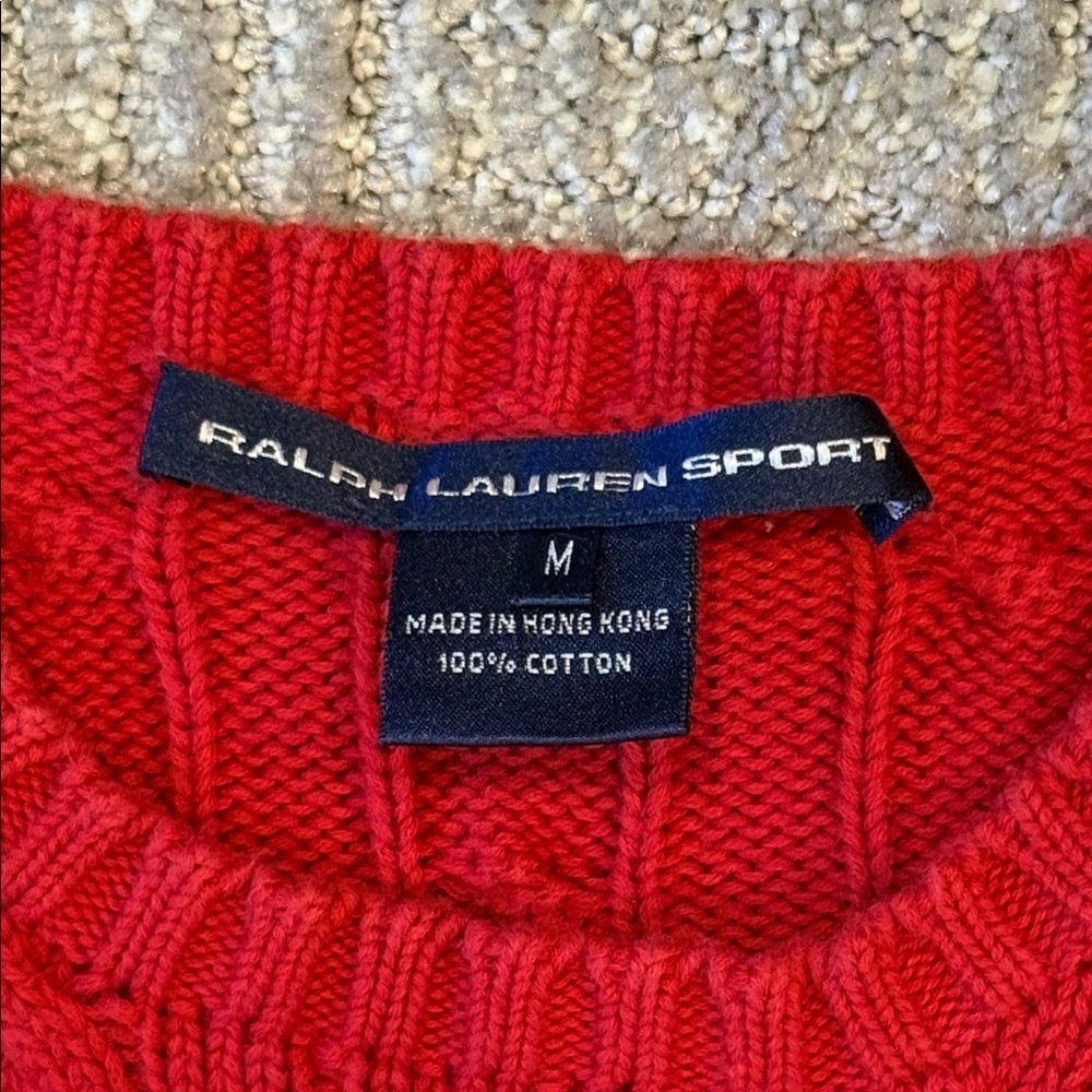 Polo Ralph Lauren Sport Red Cable-Knit Crewneck Sweater  Size M Cotton Vintage - Picture 2 of 9